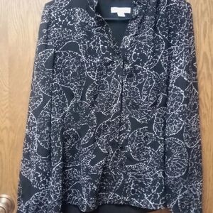 Coldwater Creek Black and White Abstract Blouse